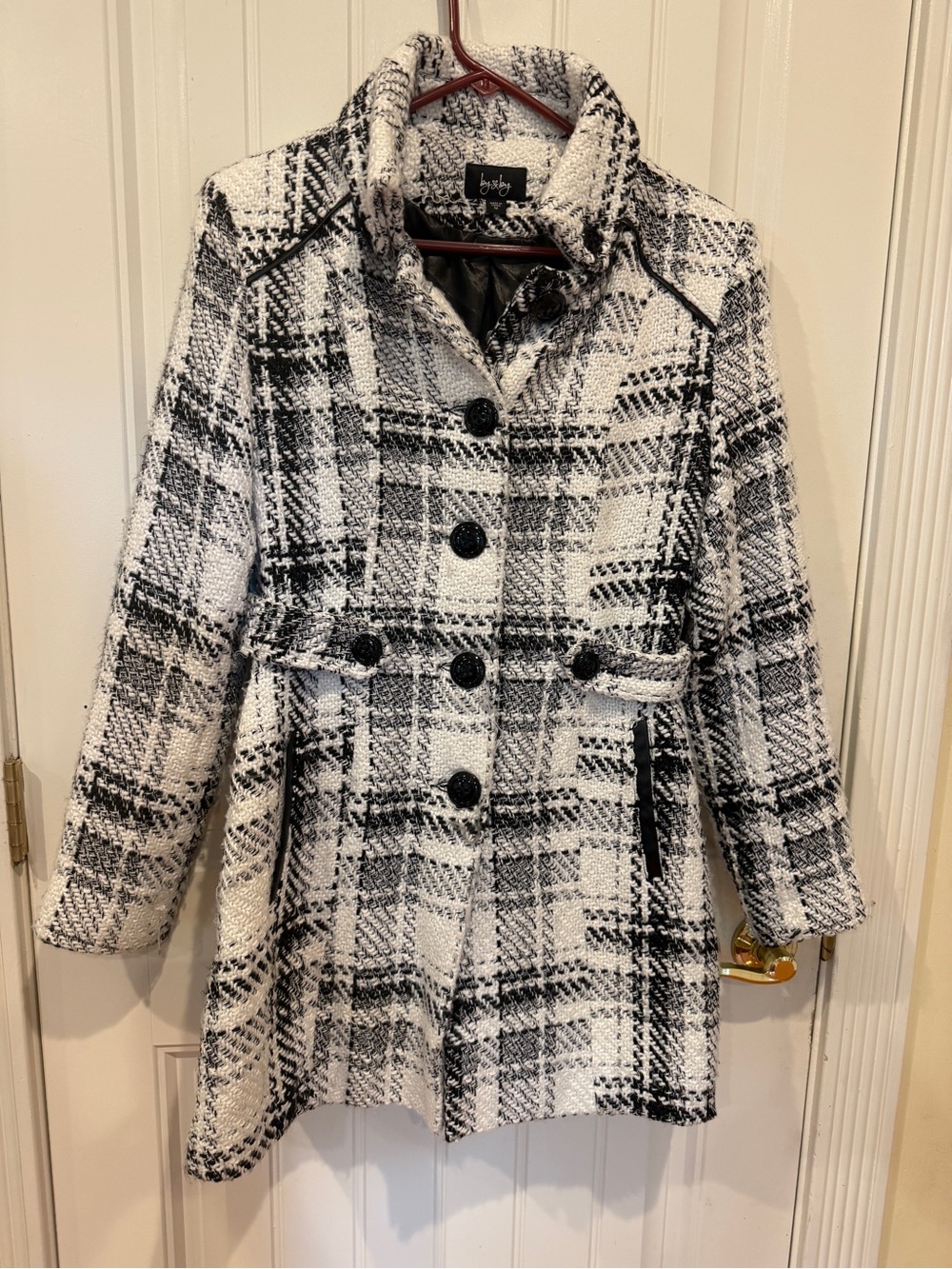 by & by Black and White Plaid Pea Coat medium